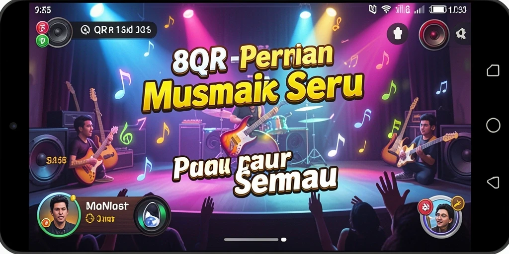 Screenshot gameplay 8QR yang menunjukkan pemain berinteraksi dengan musik.