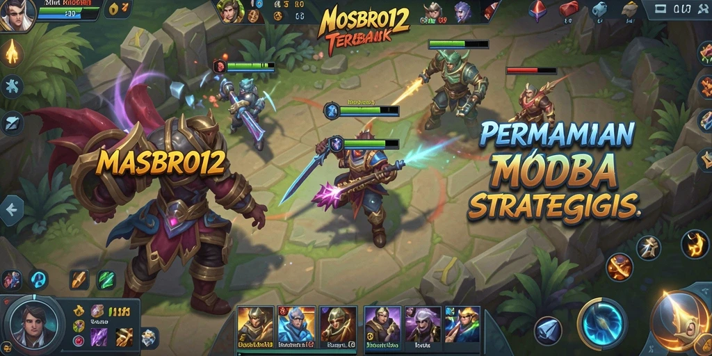 Screenshot gameplay <strong>MASBRO12</strong> yang menunjukkan pertempuran seru di arena MOBA.