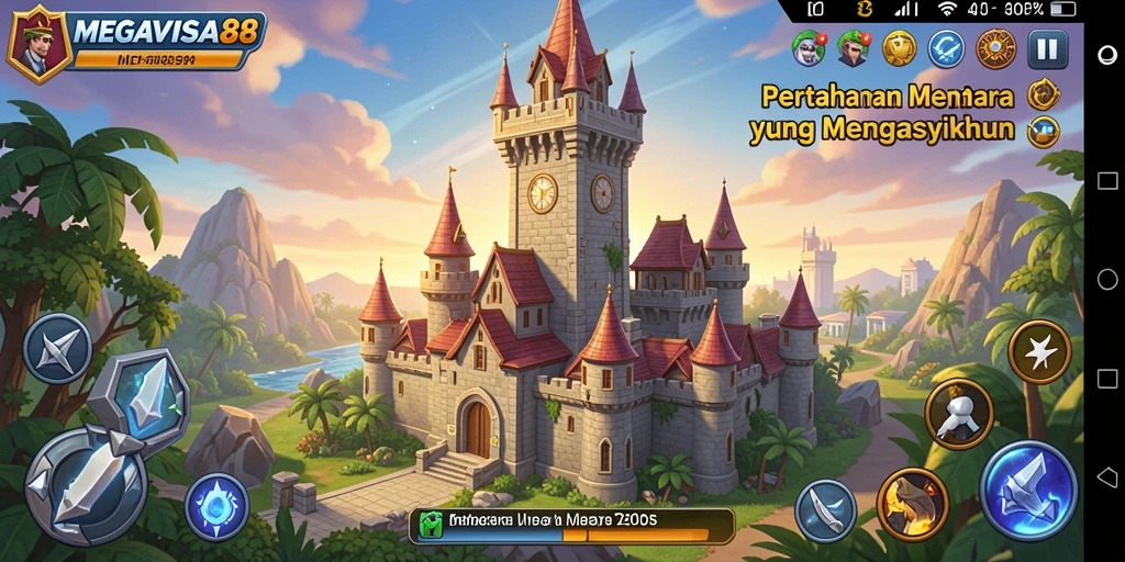 Screenshot MEGAVISA88 menampilkan serangan menara dalam aksi.