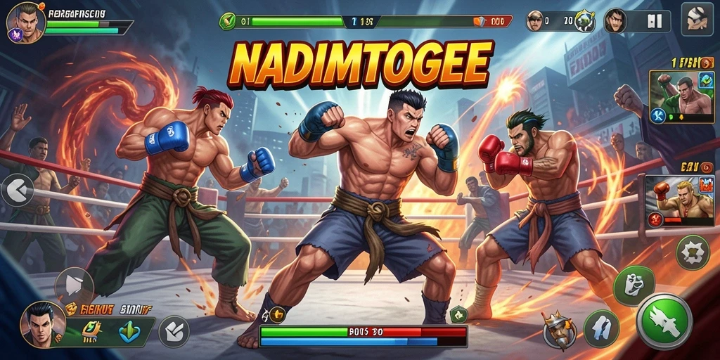 Gameplay NADIMTOGEL yang penuh aksi dalam pertarungan Fighting.