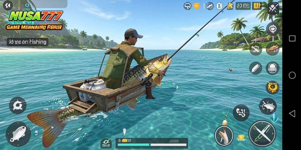 Tampilan gameplay NUSA777 dengan aksi memancing yang seru dan mendebarkan.