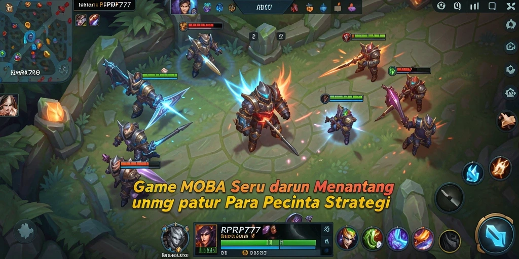 Tampilan gameplay seru di RPRP777 dengan aksi MOBA yang mendebarkan.